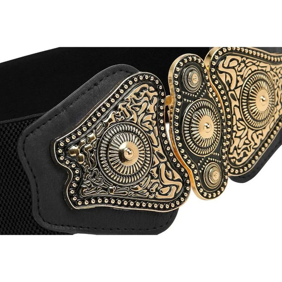 ❤️Women Black Butterfly Wide Elastic  Stretch Vintage Antique Retro Buckle Belt - Picture 3 of 5